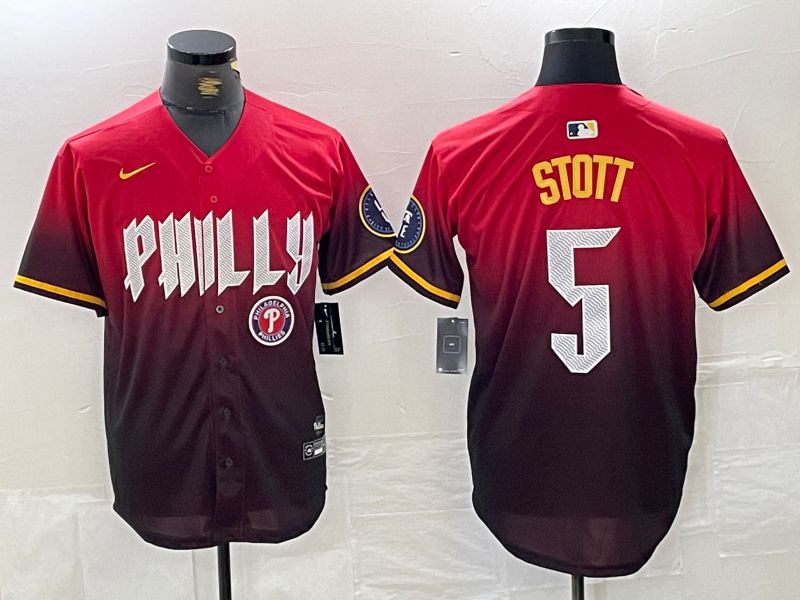 Men Philadelphia Phillies #5 Stott Red City Edition Nike 2024 MLB Jersey style 5->philadelphia phillies->MLB Jersey